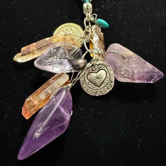 Peyote Bird Artisan Genuine Amethyst&Citrine 18" Leather Cord & Sterling Silver - Picture 2 of 6